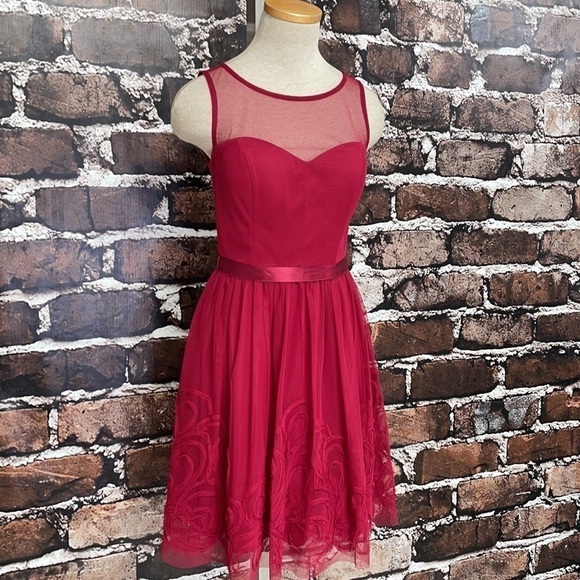 DB Studio Dress Red Christmas Holiday Floral Ribbon Tulle XS - Picture 3 of 14